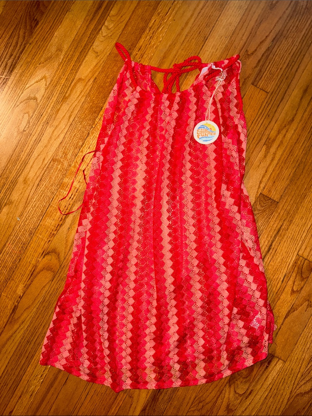 C&C California red beach cover up Chevron Lace Sundress Large NWT